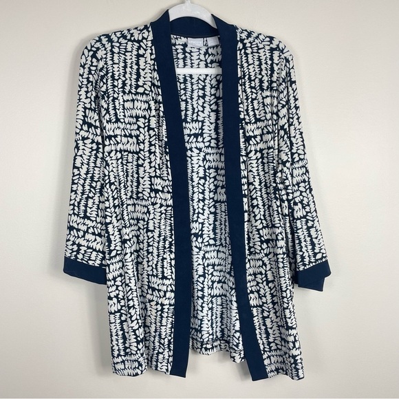 Chico's Travelers Pebble Print Cardigan Womens 12 Blue White Open Front - Picture 1 of 6